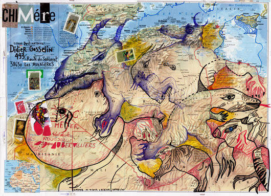 eric meyer, art posté, art postal, tunisie, dessin contemporain, figuration, chimère, didier gosselin, feutres poscas, peinture, dessin