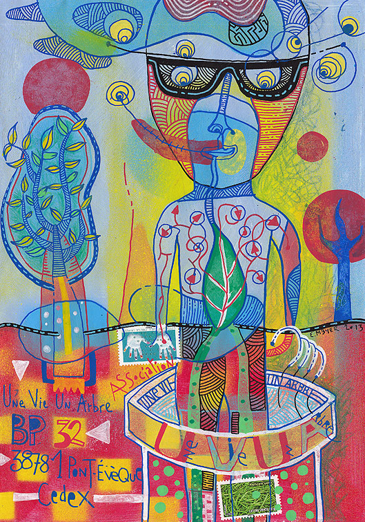 eric meyer, art postal, mail art, une vie un arbre, dessin contemporain