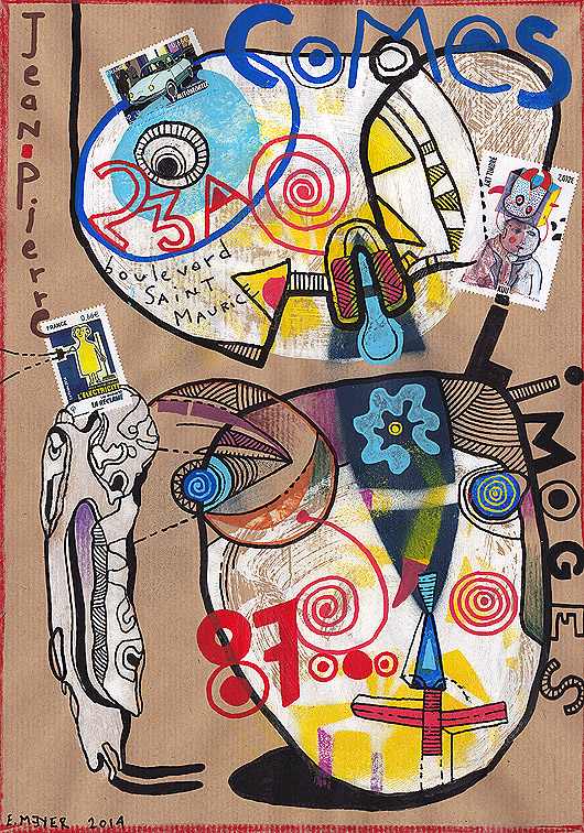 eric meyer, art postal, mailart, figuration, art brut, libre, timbre, poste, poscas
